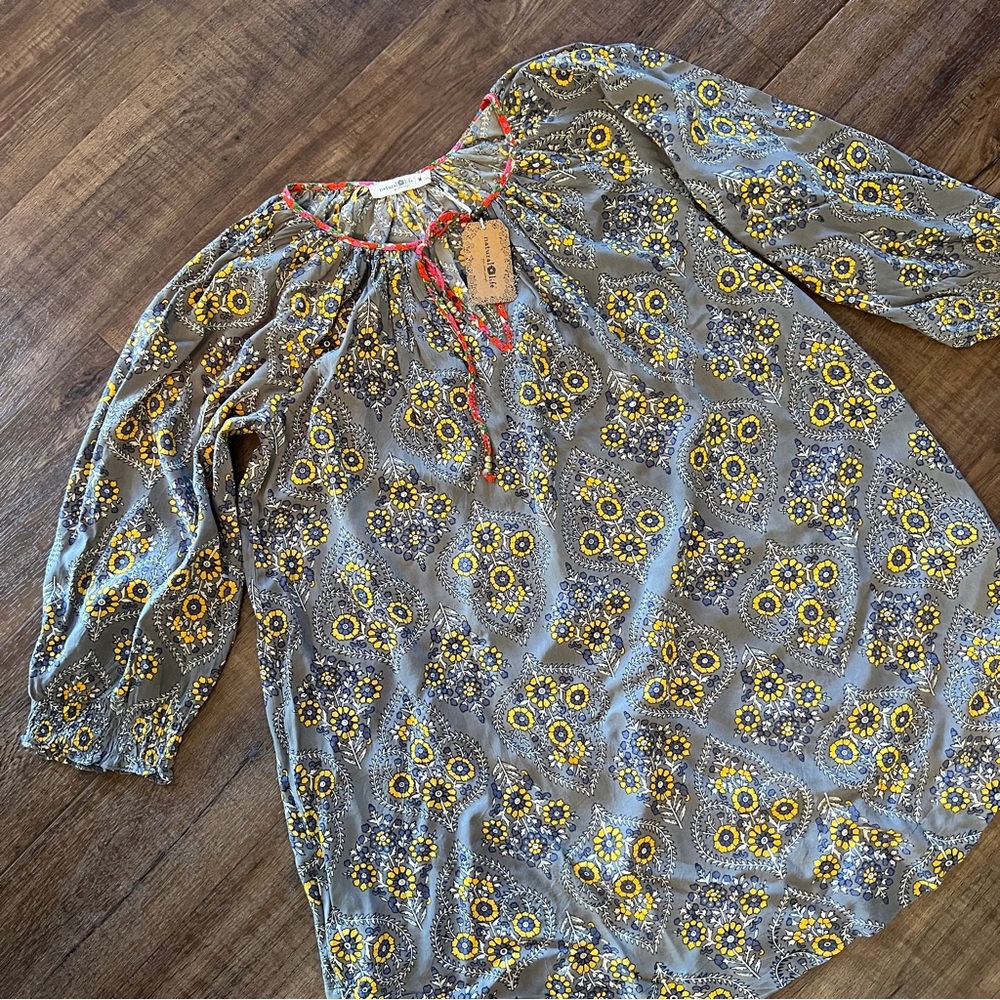 Natural Life Boho Floral Peasant Mini Dress NWT Medium Rayon - Picture 3 of 9